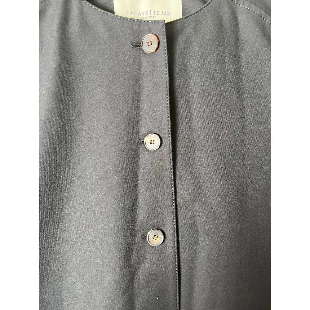 LAFAYETTE 148‎ Stretch Twill Collarless Shirt Jacket Black Small Chic Minimalist